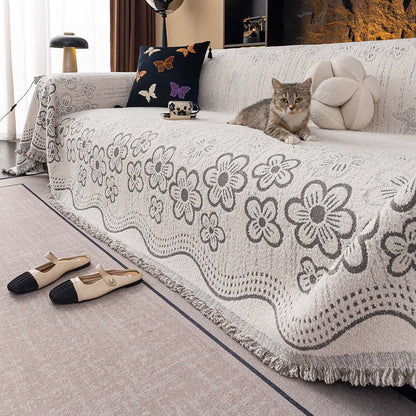 Couverture de canapé avec pompon en jacquard floral - Gris - 180 cm x 340 cm - image 2