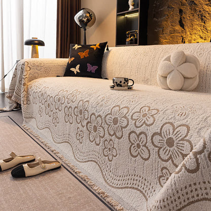 Couverture de canapé avec pompon en jacquard floral - image 1