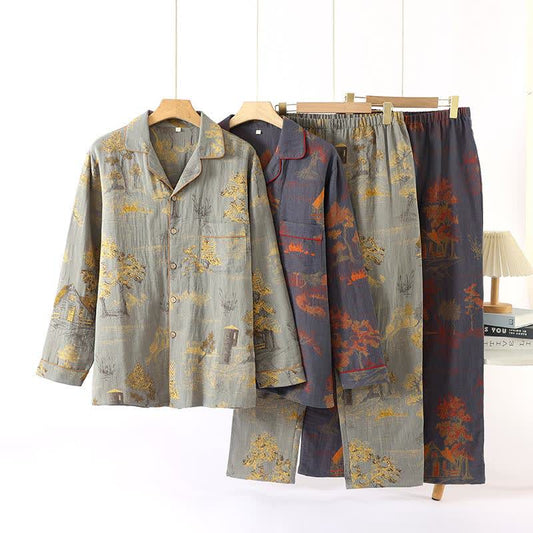 Ensemble de vêtements d'intérieur en coton jacquard à imprimé arbre rétro - image 0
