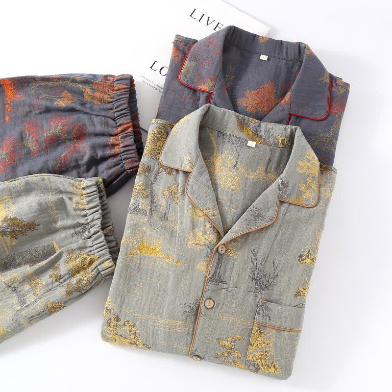 Ensemble de vêtements d'intérieur en coton jacquard à imprimé arbre rétro - image 1