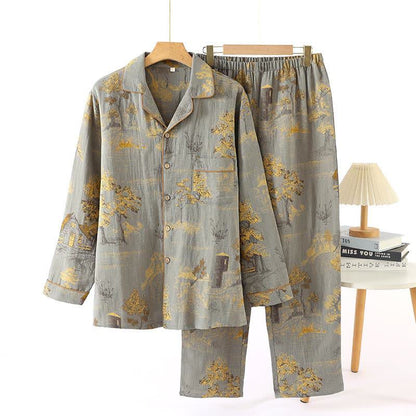 Ensemble de vêtements d'intérieur en coton jacquard à imprimé arbre rétro - Gris - XL - image 2