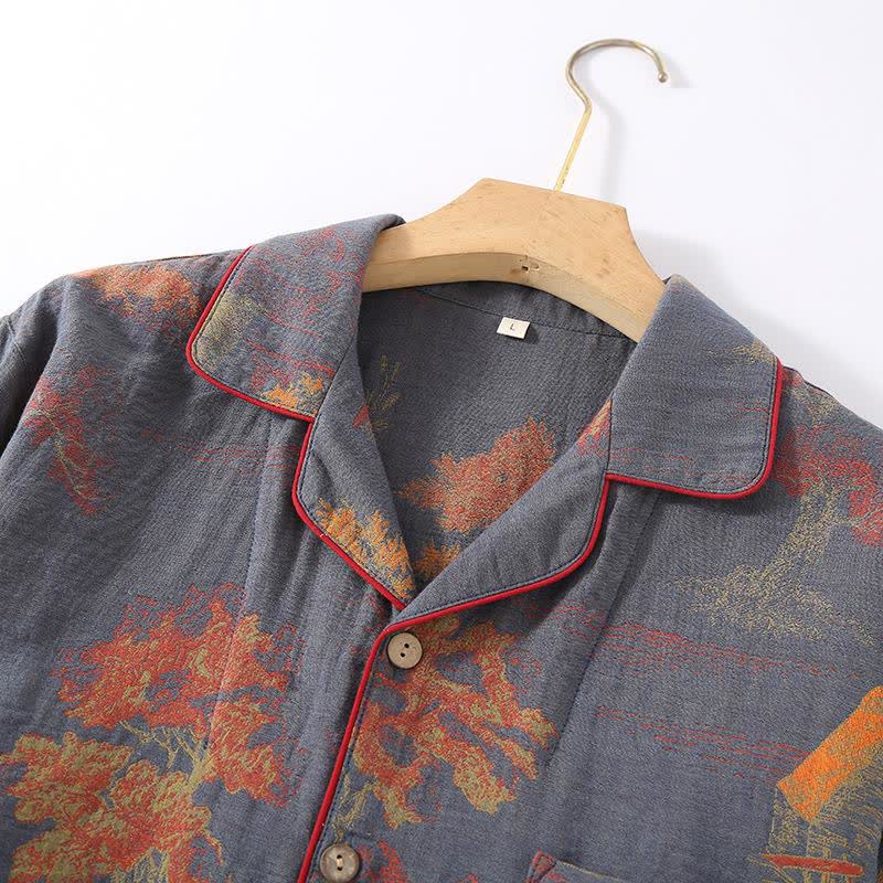 Ensemble de vêtements d'intérieur en coton jacquard à imprimé arbre rétro - image 4