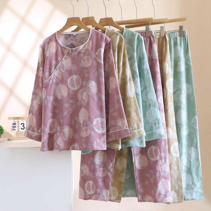 Ensemble de vêtements d'intérieur vintage en gaze de coton à motif grenade - image 0