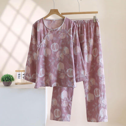 Ensemble de vêtements d'intérieur vintage en gaze de coton à motif grenade - Violet - XL - image 2