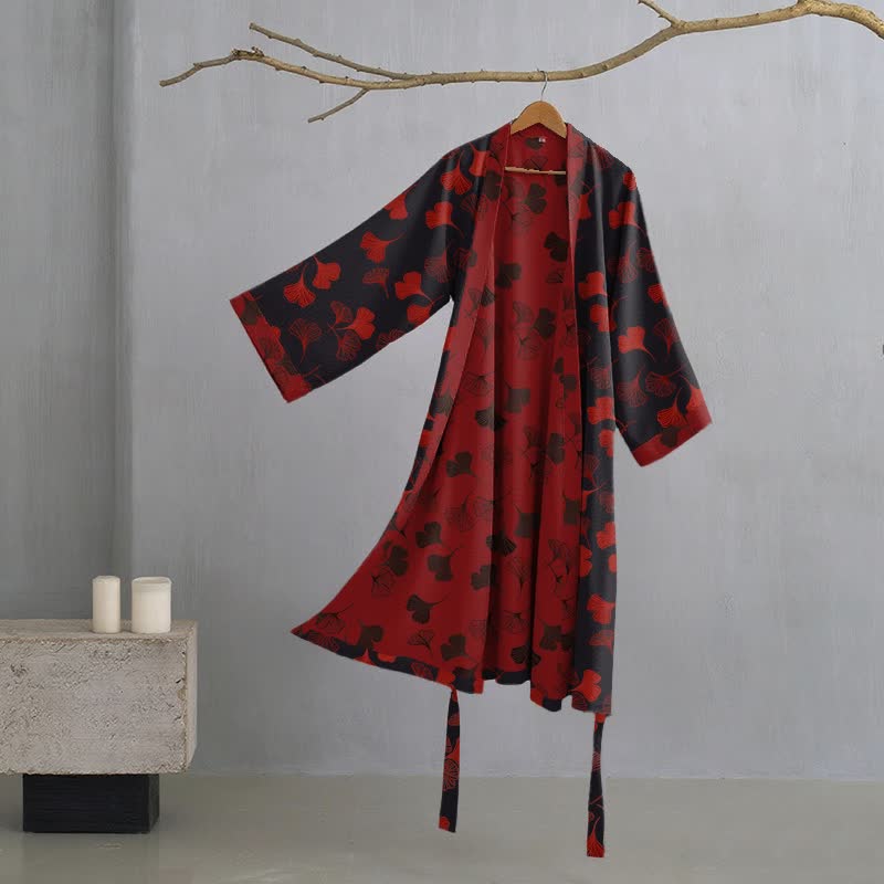 Peignoir kimono en gaze de coton « Ginkgo Biloba » - Noir et rouge - 2XL - image 36