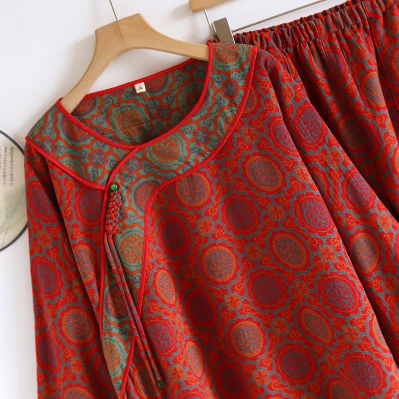 Ensemble de vêtements d'intérieur rétro oriental en coton avec pompons - image 3