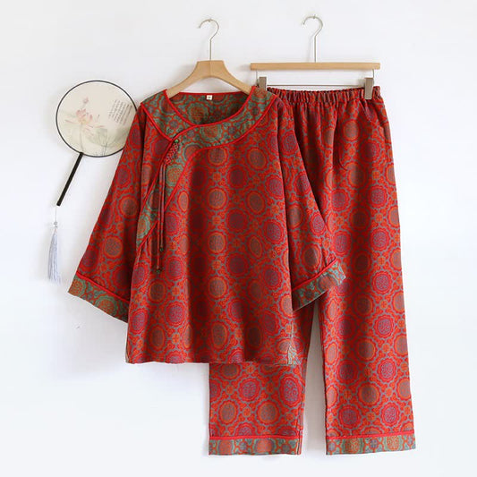 Ensemble de vêtements d'intérieur rétro oriental en coton avec pompons - XL - image 0