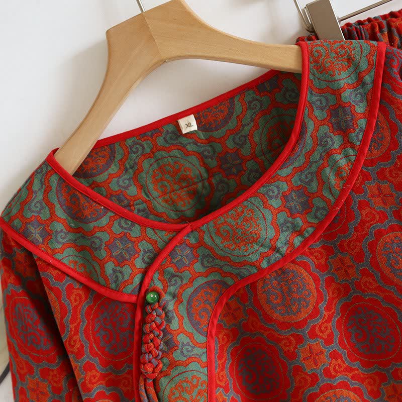 Ensemble de vêtements d'intérieur rétro oriental en coton avec pompons - image 4