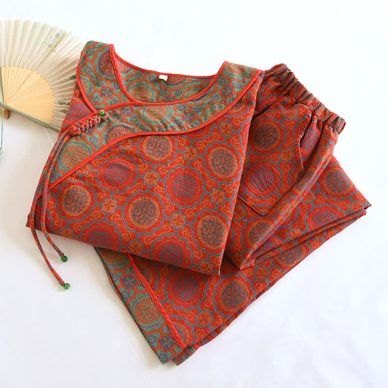 Ensemble de vêtements d'intérieur rétro oriental en coton avec pompons - image 2