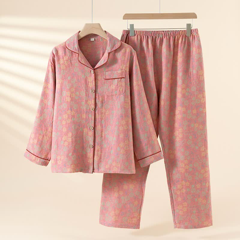 Ensemble de vêtements d'intérieur en gaze de coton naturel rose - Rose - XXL - image 1