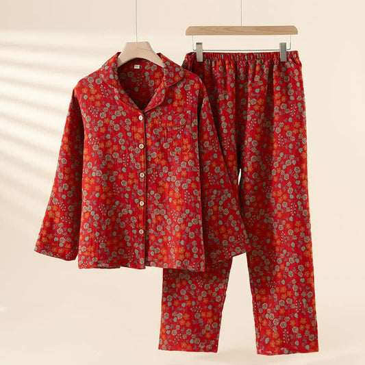 Ensemble de vêtements d'intérieur en gaze de coton naturel rose - Rouge - XXL - image 0