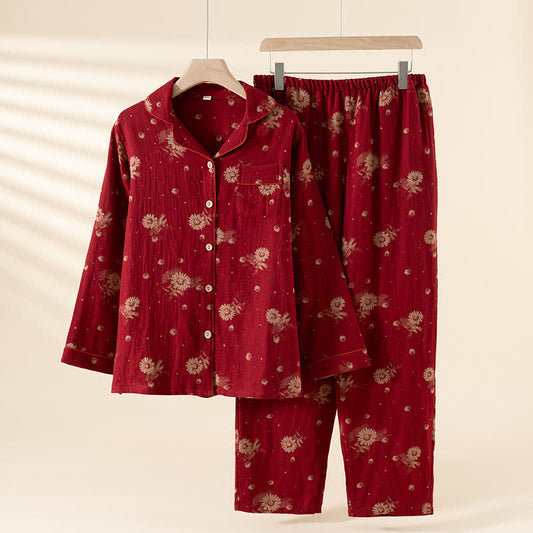 Ensemble de vêtements d'intérieur en gaze de coton avec des fleurs artistiques - XXL - image 0