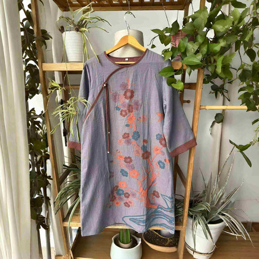Chemise de nuit en gaze de coton inspirée des fleurs de cerisier - Gris - L - image 0