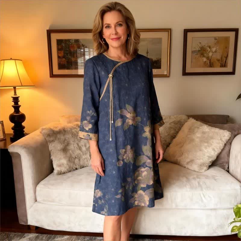 Chemise de nuit en gaze de coton à motif floral oriental - image 1