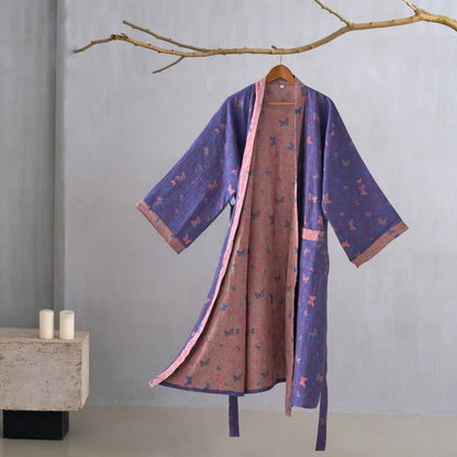 Peignoir kimono en gaze de coton à motif papillon - Violet - 2XL - image 0