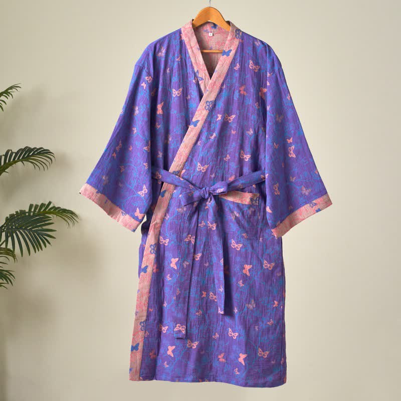 Peignoir kimono en gaze de coton à motif papillon - image 1