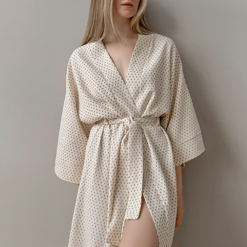 Peignoir long en coton à motif à pois - image 5