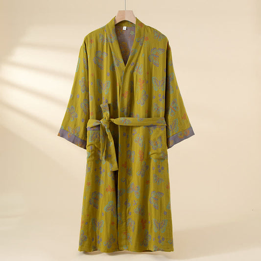 Peignoir kimono vintage en gaze de coton motif papillon - Taille unique - image 0