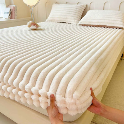 Drap-housse simple et chaud en polaire pelucheuse - Beige - Drap avec 2 taies d'oreiller - 200 cm x 220 cm - image 3
