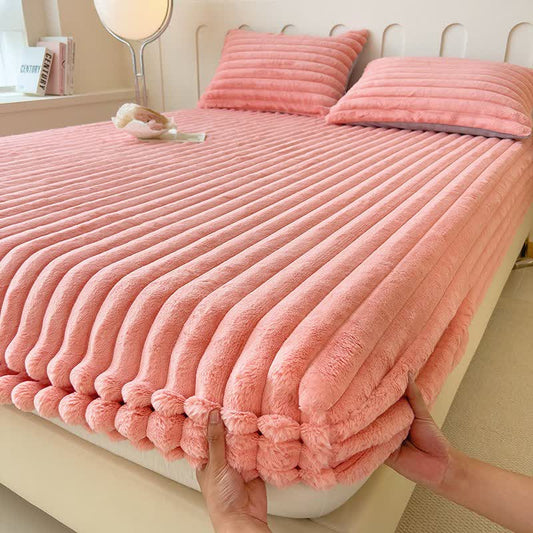 Drap-housse simple et chaud en polaire pelucheuse - Rose - Drap avec 2 taies d'oreiller - 200 cm x 220 cm - image 0