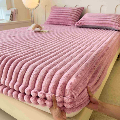Drap-housse simple et chaud en polaire pelucheuse - Violet - Drap avec 2 taies d'oreiller - 200 cm x 220 cm - image 12