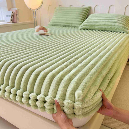 Drap-housse simple et chaud en polaire pelucheuse - Vert - Drap avec 2 taies d'oreiller - 200 cm x 220 cm - image 11