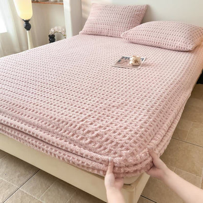 Drap-housse en polaire chaude avec structure gaufrée - Rose clair - Drap avec 2 taies d'oreiller - 200 cm x 220 cm - image 0