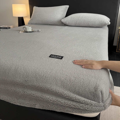 Drap-housse uni et chaud en peluche - Gris - Drap avec 2 taies d'oreiller - 200 cm x 220 cm - image 8