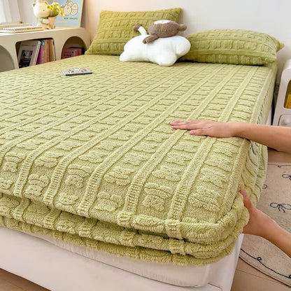 Drap-housse chaud en polaire d'ours rayé - Vert - 2 taies d'oreiller - 48 cm x 74 cm - image 0