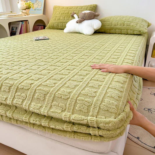 Drap-housse chaud en polaire d'ours rayé - Vert - 2 taies d'oreiller - 48 cm x 74 cm - image 0