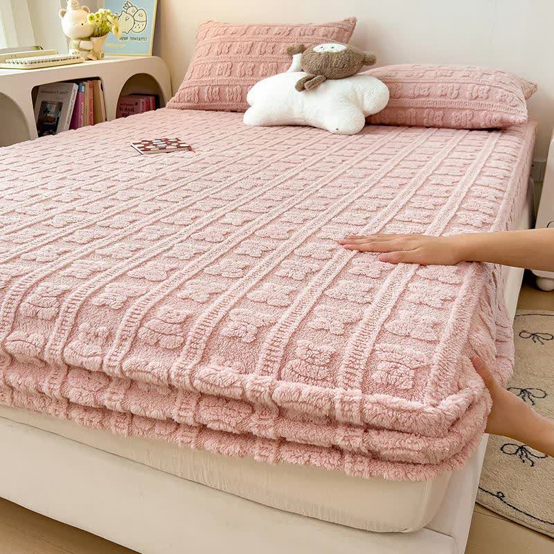 Drap-housse chaud en polaire d'ours rayé - Rose - 2 taies d'oreiller - 48 cm x 74 cm - image 9