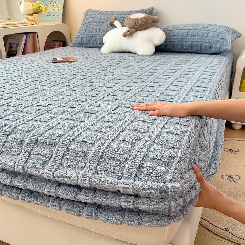 Drap-housse chaud en polaire d'ours rayé - Bleu - 2 taies d'oreiller - 48 cm x 74 cm - image 17
