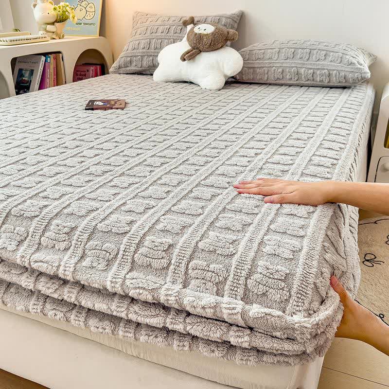 Drap-housse chaud en polaire d'ours rayé - Gris - 2 taies d'oreiller - 48 cm x 74 cm - image 13