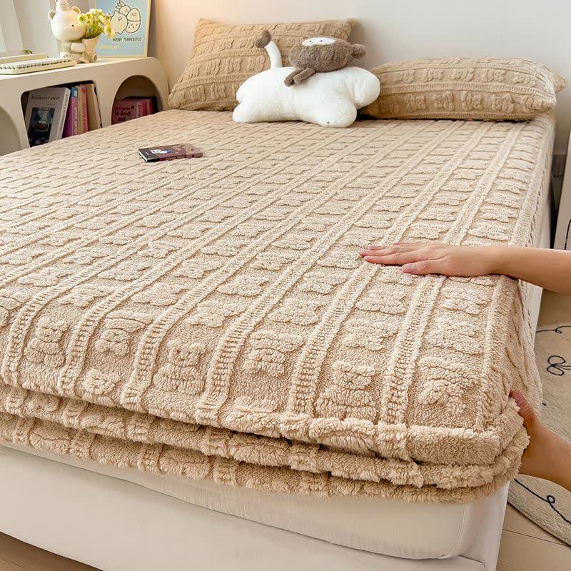 Drap-housse chaud en polaire d'ours rayé - Kaki - 2 taies d'oreiller - 48 cm x 74 cm - image 11
