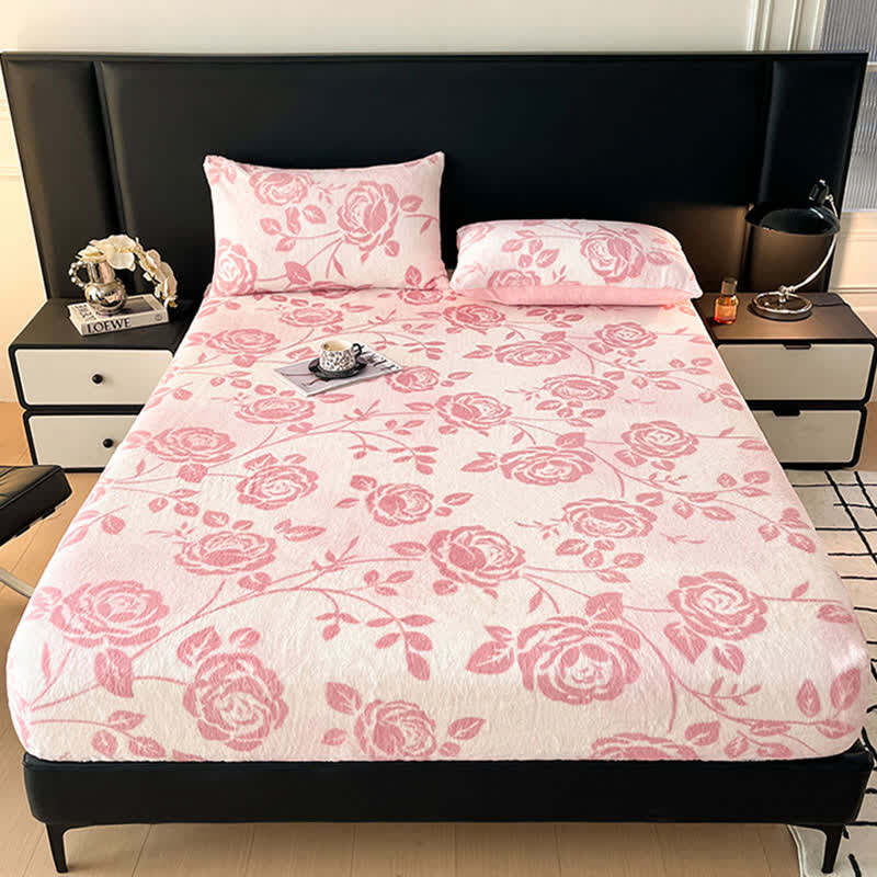 Drap-housse polaire chaud avec des roses roses - image 1