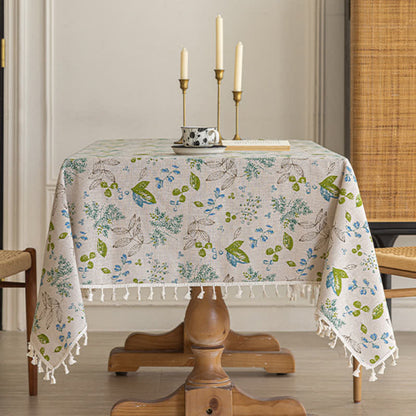 Nappe à pompons et motif de feuilles fraîches - image 1