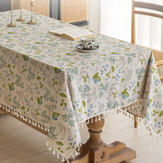 Nappe à pompons et motif de feuilles fraîches - 140 cm x 260 cm - image 0