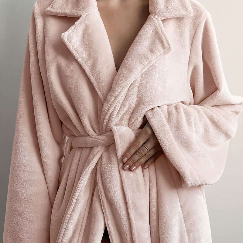 Peignoir en polaire peluche rose avec col à revers - image 3