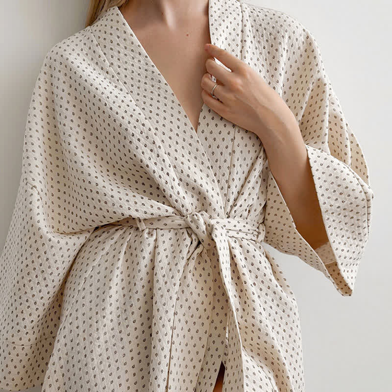 Peignoir long en coton à motif à pois - image 7
