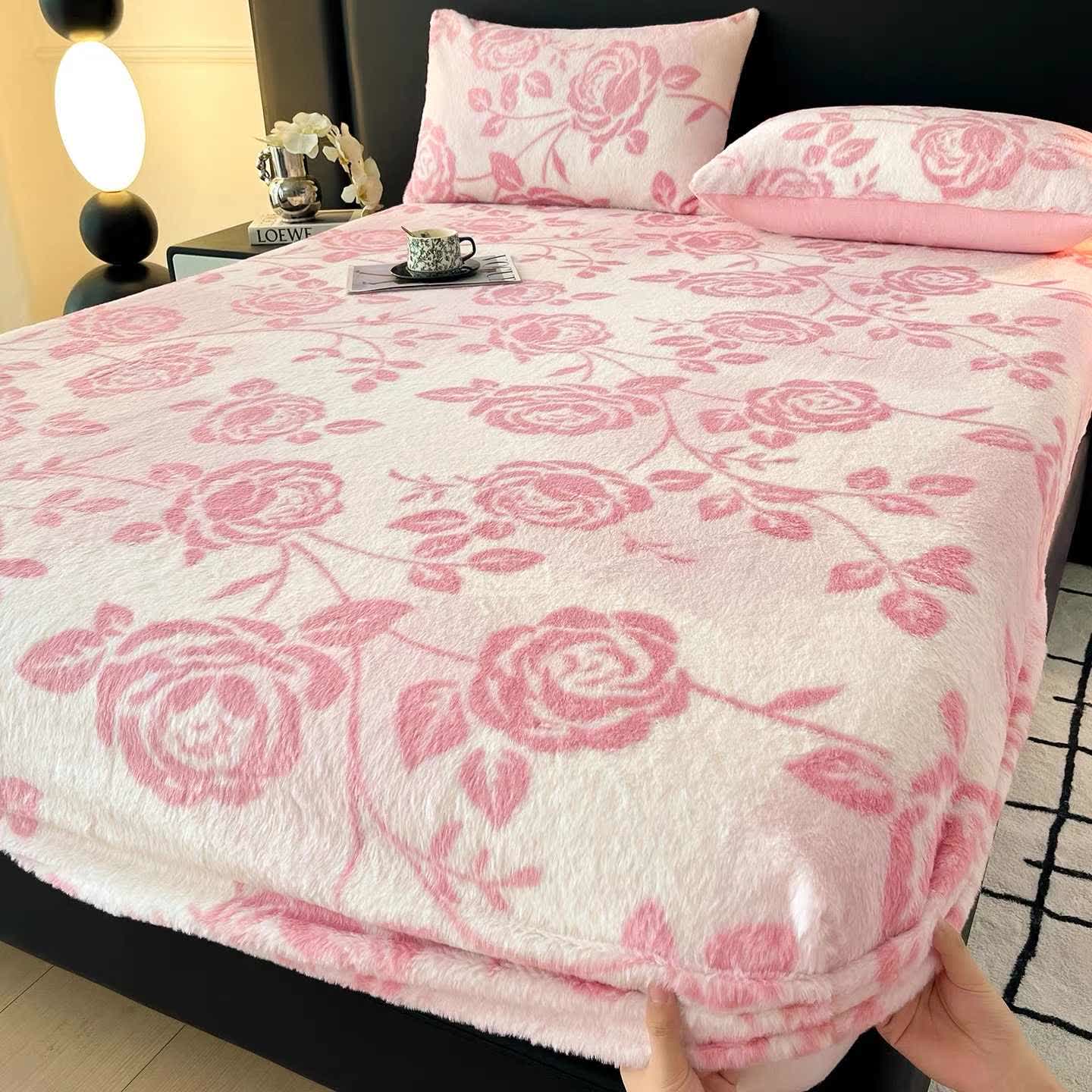 Drap-housse polaire chaud avec des roses roses - image 2
