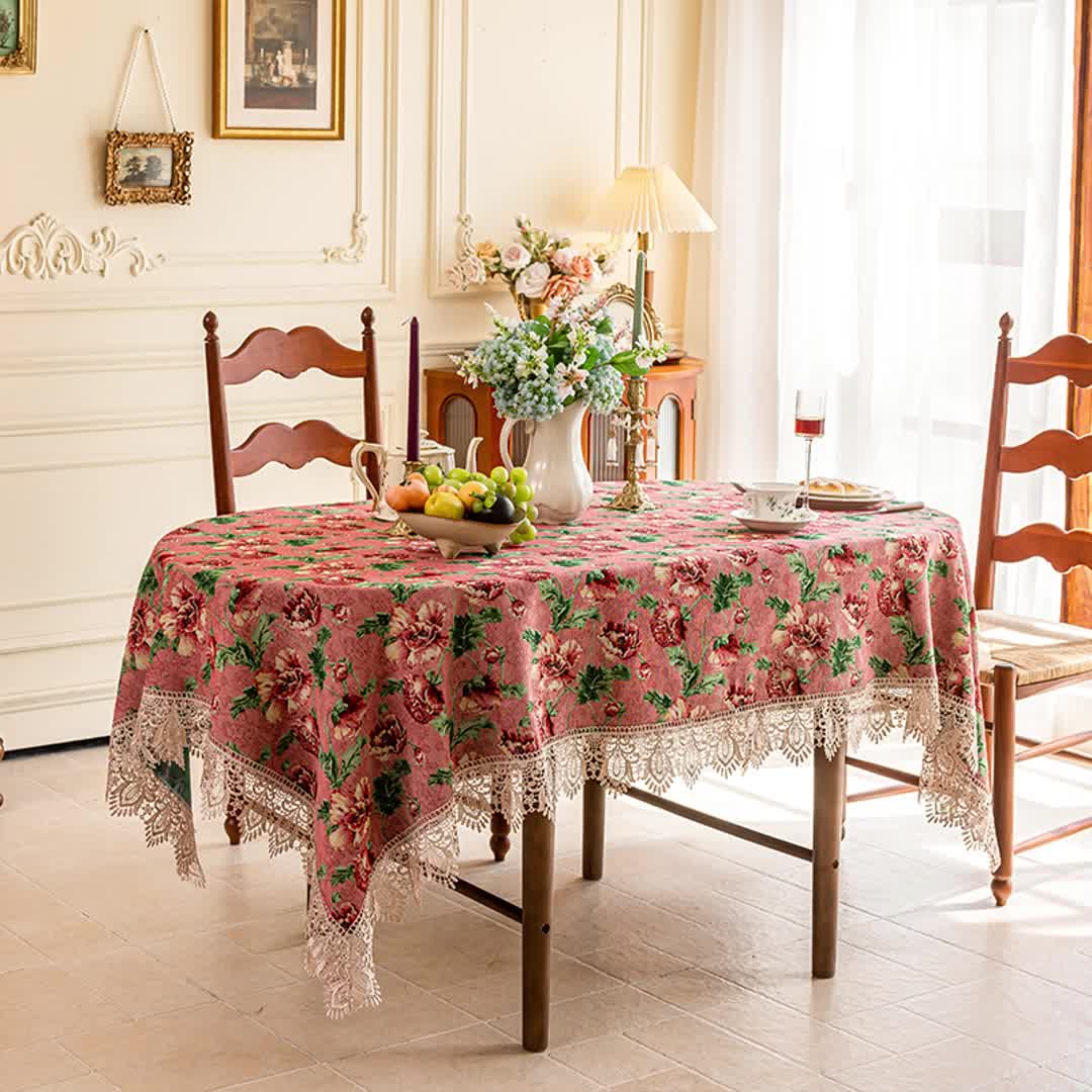 Nappe élégante avec bordure en dentelle et motif floral - image 3
