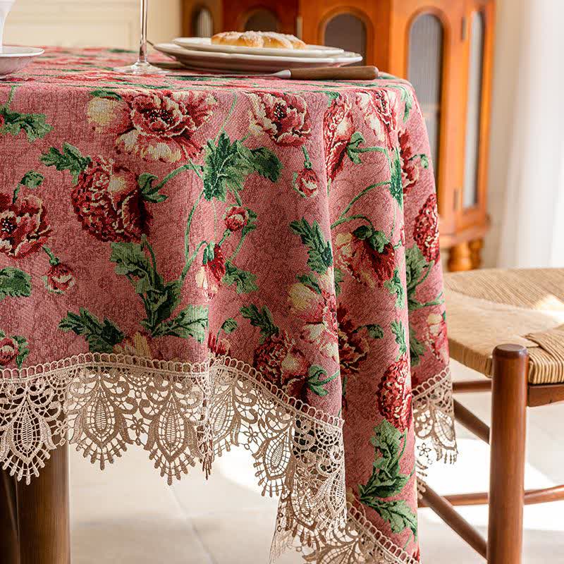 Nappe élégante avec bordure en dentelle et motif floral - image 8