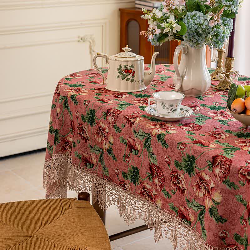 Nappe élégante avec bordure en dentelle et motif floral - image 7