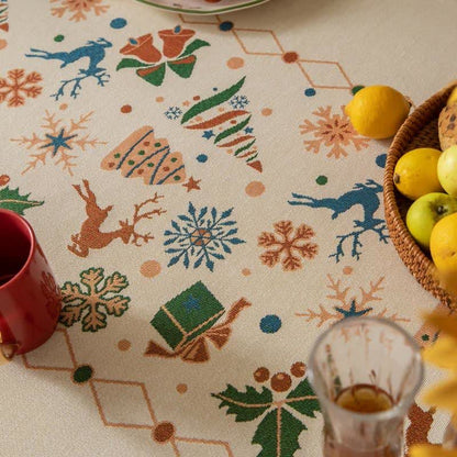 Nappe jacquard d'inspiration Noël en beige - image 5