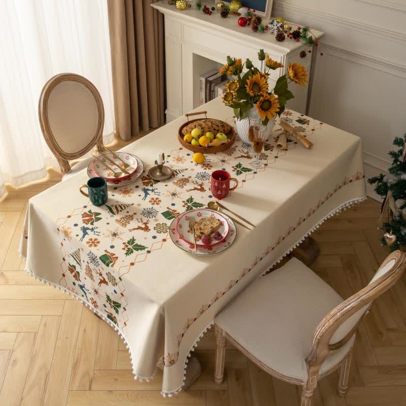 Nappe jacquard d'inspiration Noël en beige - image 1