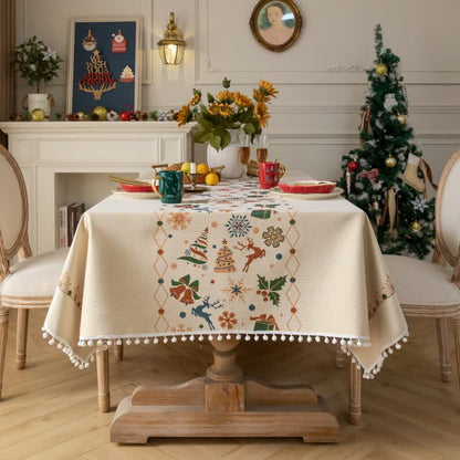 Nappe jacquard d'inspiration Noël en beige - 140 cm x 260 cm - image 0