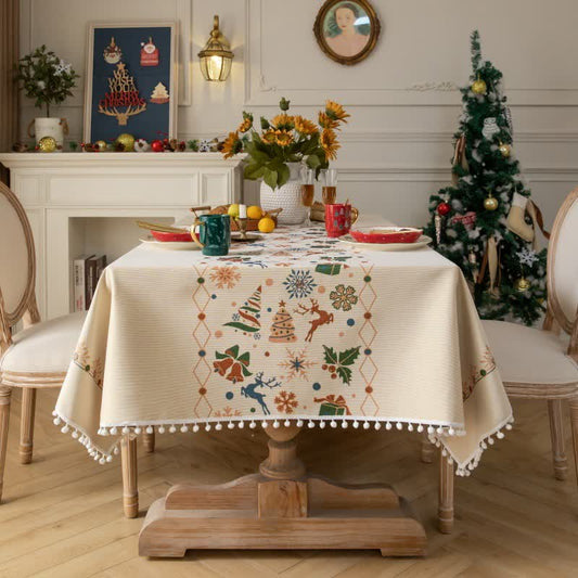 Nappe jacquard d'inspiration Noël en beige - 140 cm x 260 cm - image 0