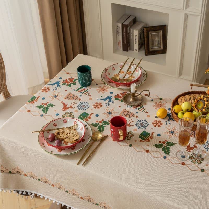 Nappe jacquard d'inspiration Noël en beige - image 4