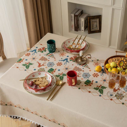 Nappe jacquard d'inspiration Noël en beige - image 4