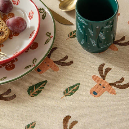 Nappe de Noël renne en jacquard beige - image 4